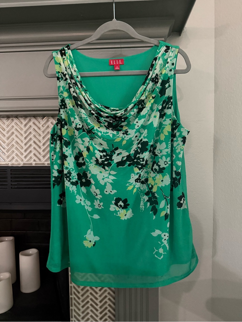 Elle Green Floral Cowl Neck Sleeveless Top